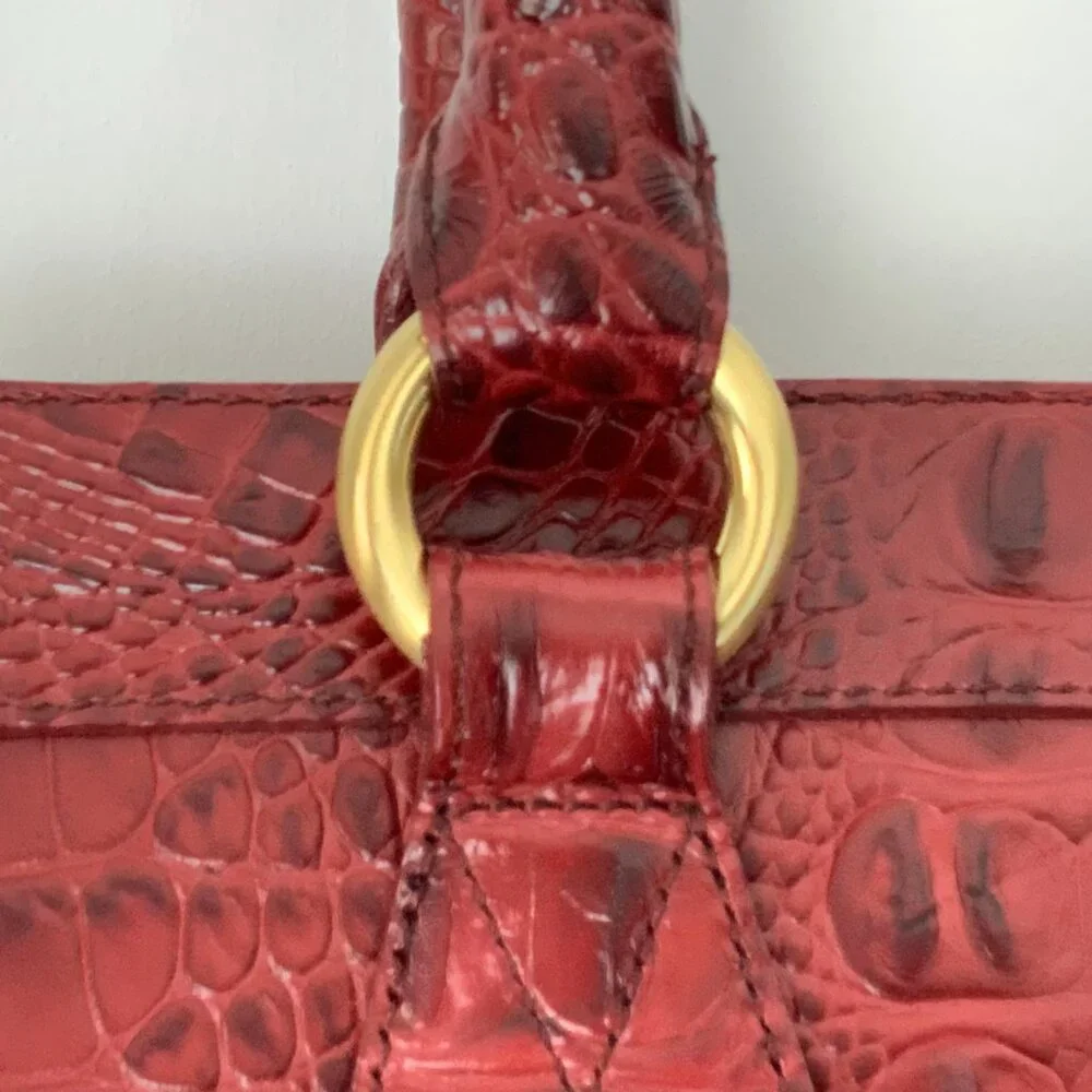 Brahmin Kelsey Crocodile-Embossed Leather Carryall Tote in Cranberry Red - Picture 11 of 16